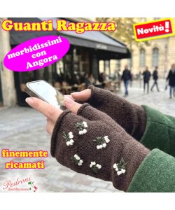 GUANTI RAGAZZA modello lavorato con " RICAMI " art.G7-9070 Coffee