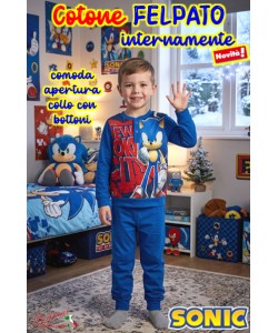 * PROMO FELPATO * SONIC Pigiama bambino 3/8 Anni SN2123 Bluette