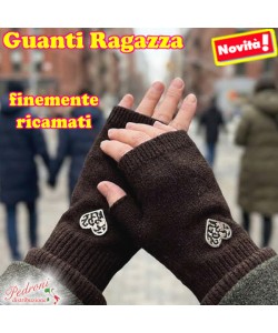 GUANTI RAGAZZA modello lavorato con " RICAMO CUORE " art.GT-9084 Coffee