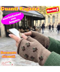GUANTI RAGAZZA modello lavorato con " RICAMI " art.G7-9070 Taupe