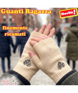 GUANTI RAGAZZA modello lavorato con " RICAMO CUORE " art.GT-9084 Beige