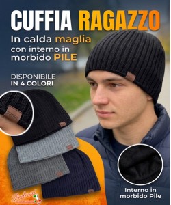 CUFFIA Ragazzo in MAGLIA A COSTE interno PILE art.CA-4075 Ass.