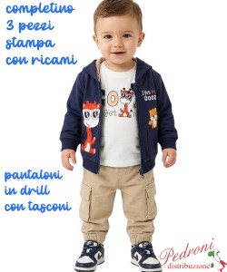 Completo neonato SMALL GANG S8470 BLU/beige 3/18 mesi