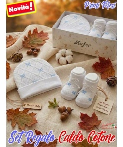 *MAFER* SET REGALO BABY in CALDO COTONE art.WSE9356 Bianco/Cielo