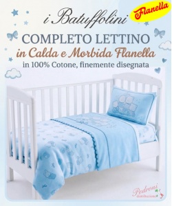 * FLANELLA * Completo LETTINO DISEGNATO B397 Cielo