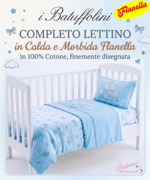 * FLANELLA * Completo LETTINO DISEGNATO B397 Cielo