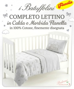 * FLANELLA * Completo LETTINO DISEGNATO B397 Grigio