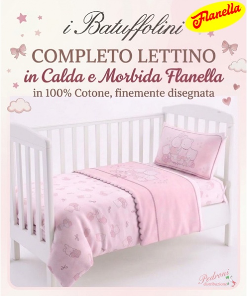* FLANELLA * Completo LETTINO DISEGNATO B397 Rosa
