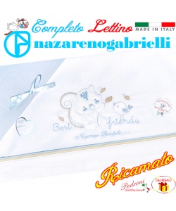 NAZARENO Completo LETTINO ricamato NG 101.39 Bianco/Cielo