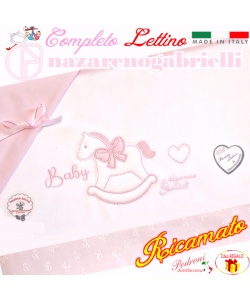 NAZARENO Completo LETTINO ricamato NG 101.33 Bianco/Rosa