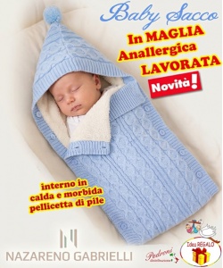 *NOVITA'* Baby sacco in " CALDA MAGLIA LAVORATA " NG-5798 CIELO