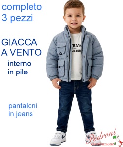 Completo con GIACCA a VENTO bambino MR BOYS MK455 SKY/jeans 2/6 anni