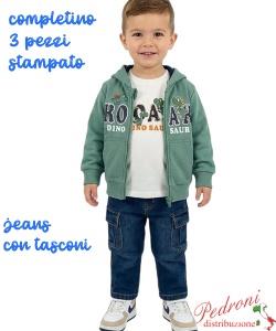 Completo neonato SMALL GANG S8489 GREEN/jeans 12/36 mesi