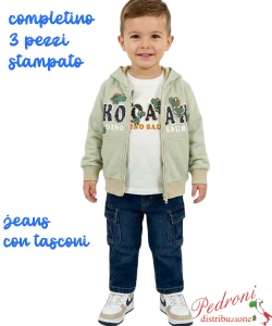 Completo neonato SMALL GANG S8489 SALVIA/jeans 12/36 mesi