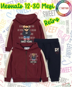 * SWEET YEARS * COMPLETO-NEONATO Felpato 007N 12-30 Mesi MELOGRANO