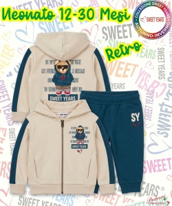 * SWEET YEARS * COMPLETO-NEONATO Felpato 007N 12-30 Mesi AVORIO