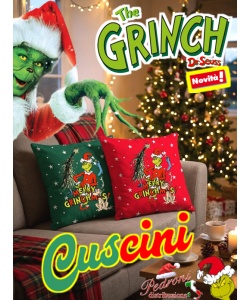 *NATALE GRINCH* CUSCINO DISEGNATO Cm.40x40 GRI2336 in 2 Colori