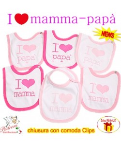 *I LOVE mamma - papà* Bavetta COTONE con "Clips" art.280-281